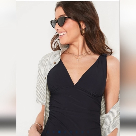 NWT! Black Tie Shoulder Ruched Plunge One-Piece Swimsuit - Multiple Sizes 💎 - Picture 3 of 10